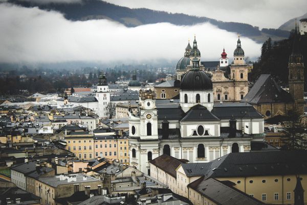 A photo taken overlooking the inner city of Salzburg, Austria.